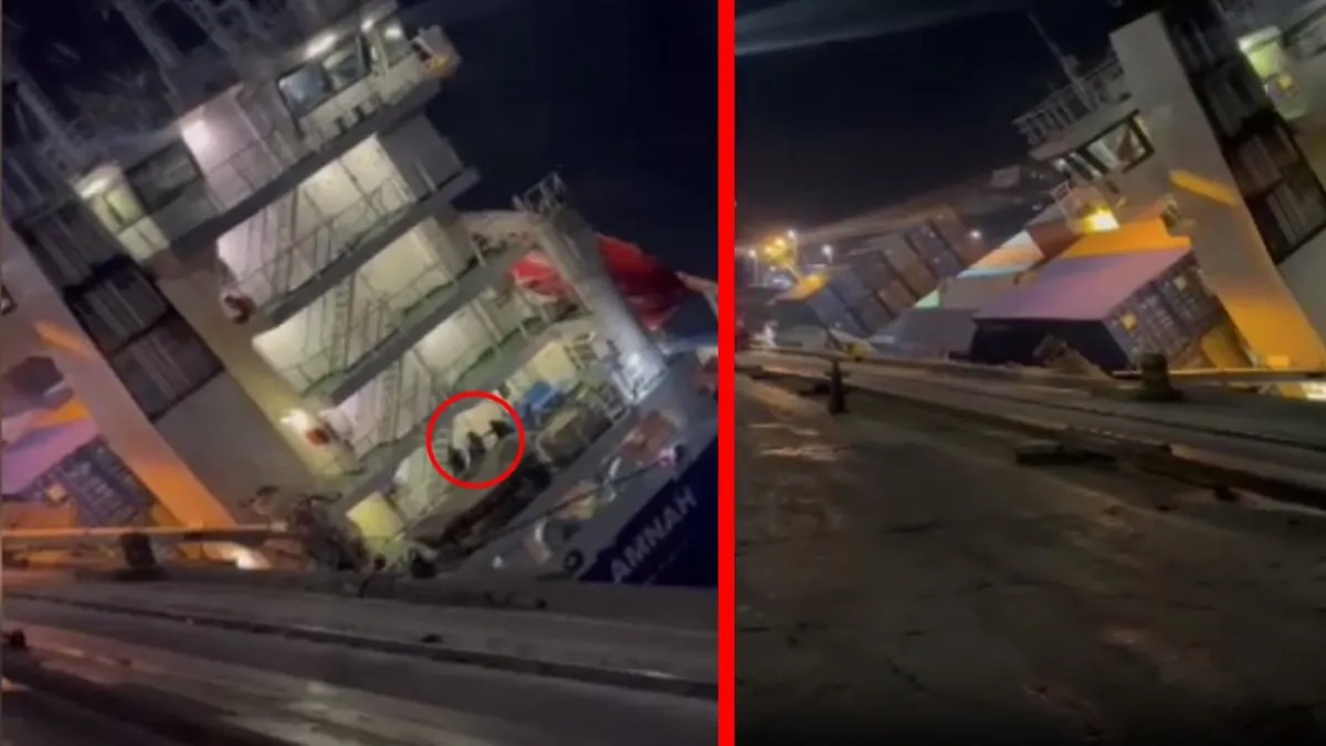 Tonlarca kilogramlık yük gemisi yan yattı: Yüzlerce konteyner suya düştü! İşte o anlar…